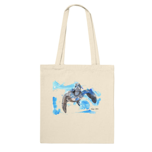 Sea Turtle in Messy Blue Water Premium Tote Bag