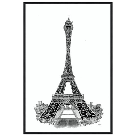 24 x 36 Inch Eiffel Tower Premium Matte Paper Wooden Framed Poster