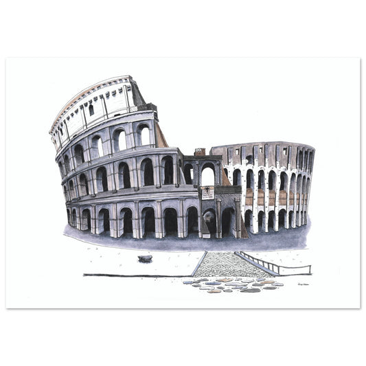 33 x 47 Inch Exquisite Roman Colosseum in Black and White - Intricate Ink and Brush Pen Artwork - Unique Wall Décor for Art Enthusiasts