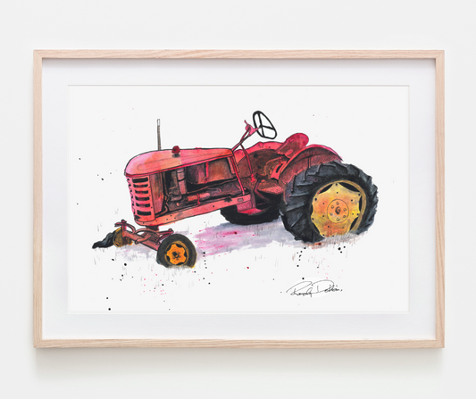 "Big Red" Vintage Tractor Watercolor Print