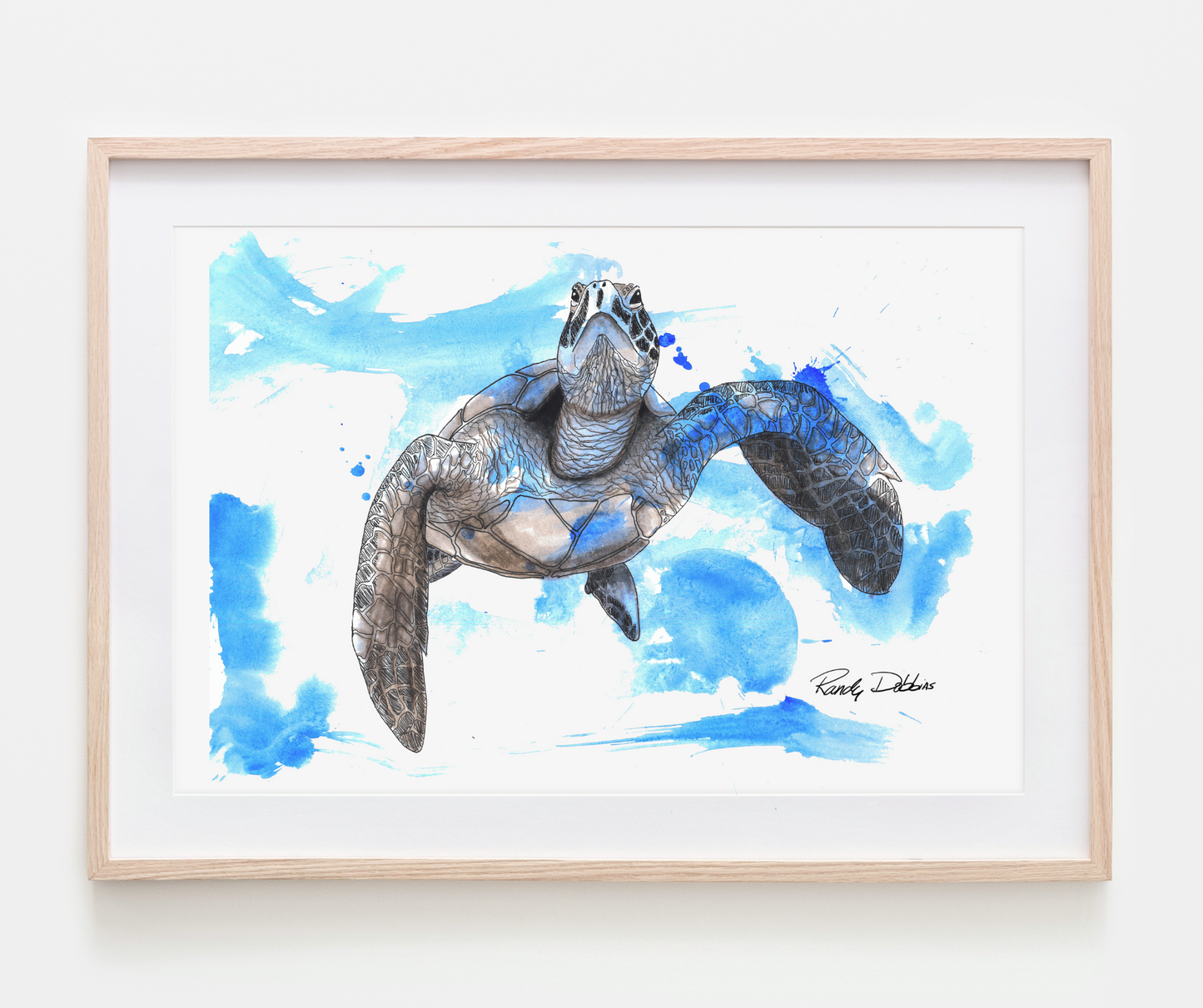 Stunning 'Sea Turtle in Messy Blue Water' - Unique Ink and Watercolor Print - Unforgettable Artwork to Spark Joy and Character in Every Room