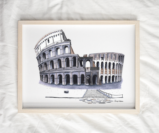 Exquisite Roman Colosseum in Black and White - Intricate Ink and Brush Pen Artwork - Unique Wall Décor for Art Enthusiasts