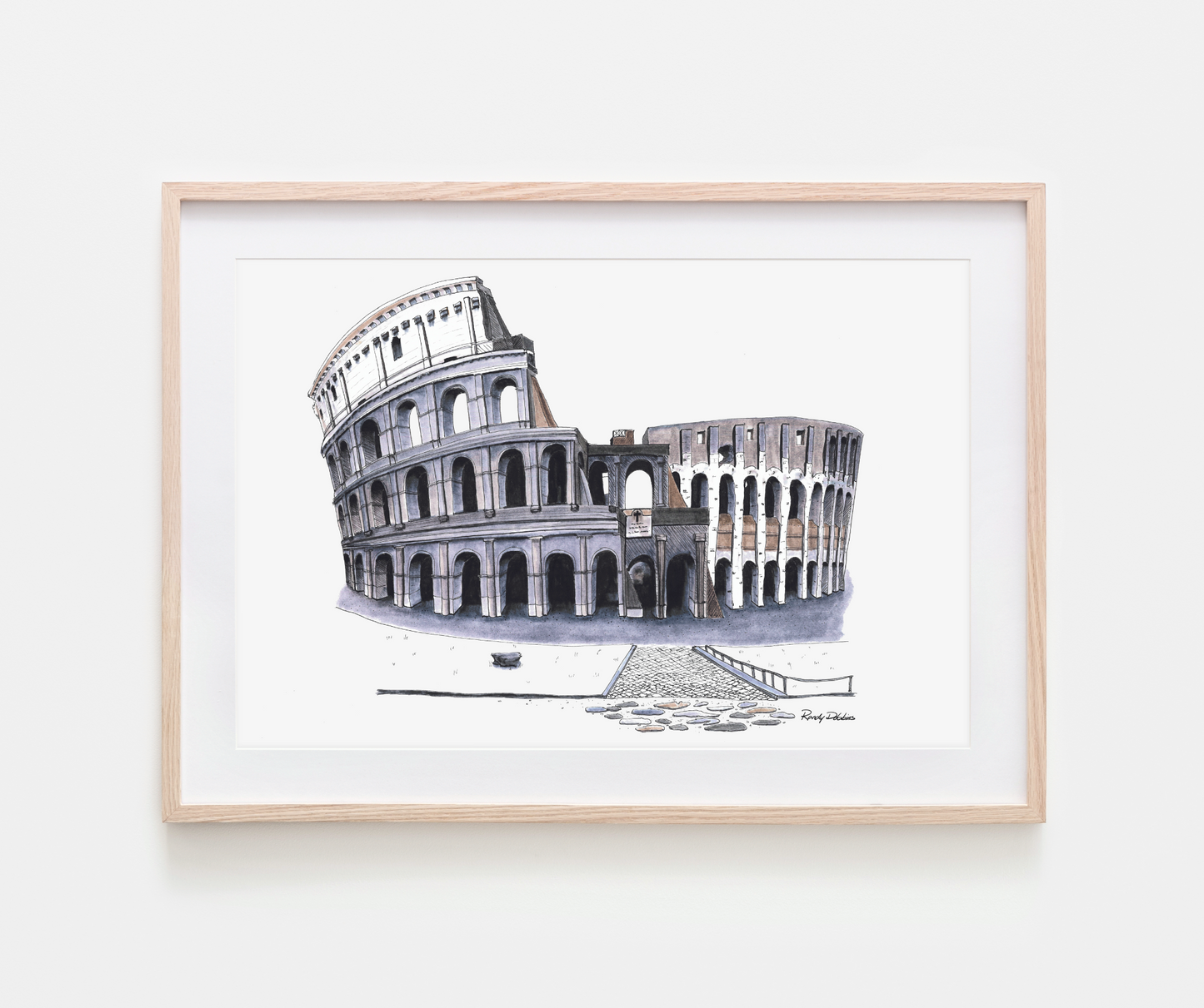 Exquisite Roman Colosseum in Black and White - Intricate Ink and Brush Pen Artwork - Unique Wall Décor for Art Enthusiasts