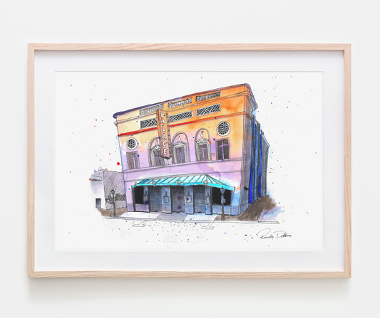Hilo Palace Theatre Watercolor Print: An Enchanting Dance of Color and History