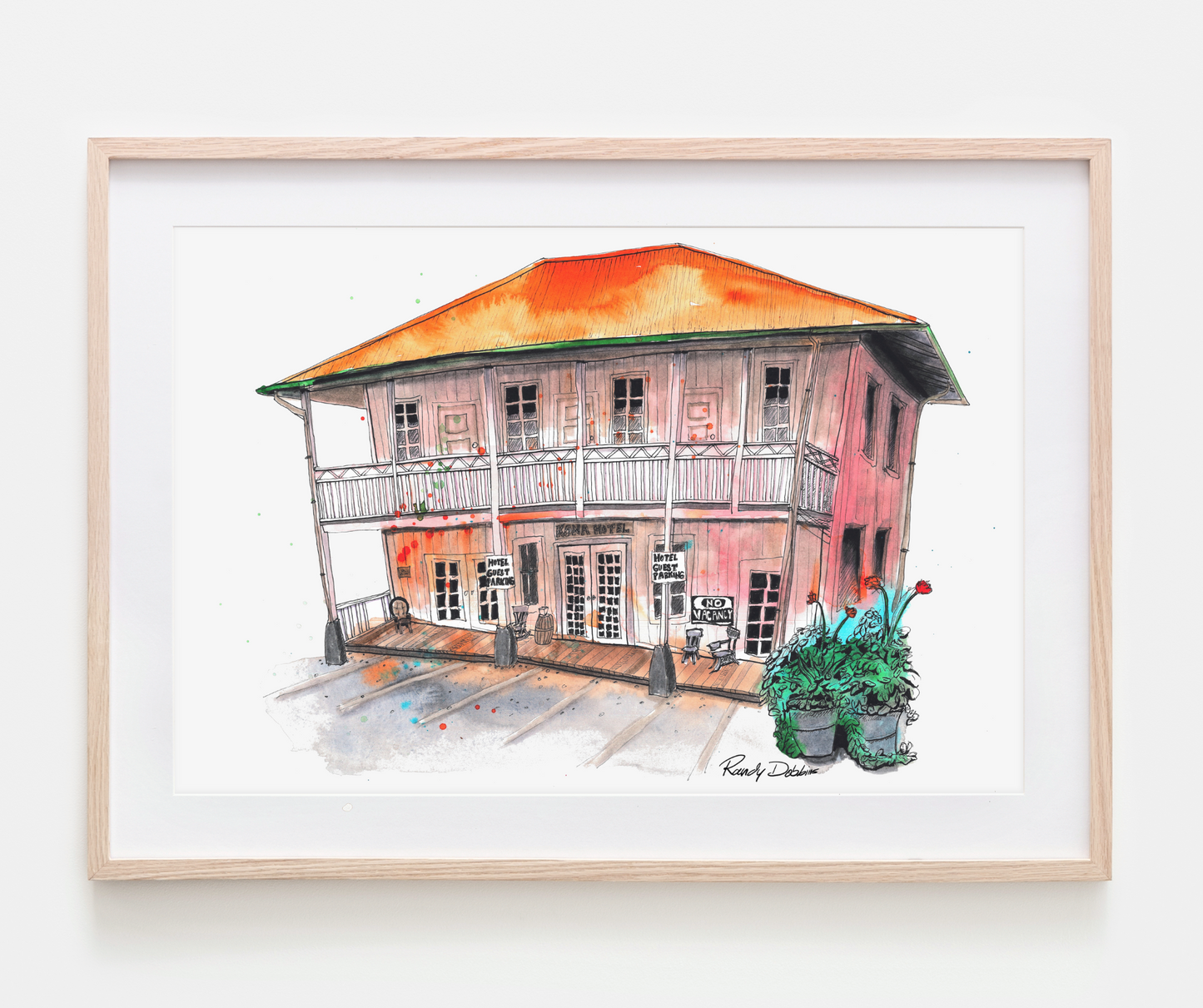 The Old Kona Hotel in Holualoa - Ink & Watercolor Painting - Vibrant Fine Art Giclée or Smooth Archival Matte Prints - Perfect For Art Enthusiasts