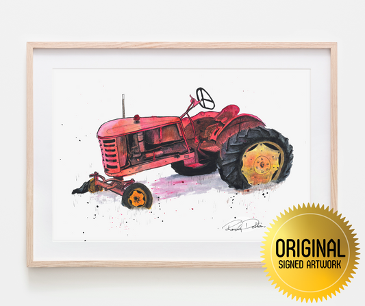 "Big Red" Vintage Tractor ORIGINAL Watercolor Painting