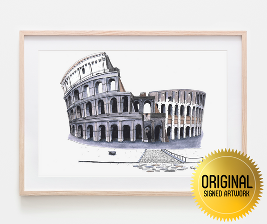 Exquisite Roman Colosseum in Black and White - Intricate Ink and Brush Pen Artwork  ORIGINAL- Unique Wall Décor for Art Enthusiasts