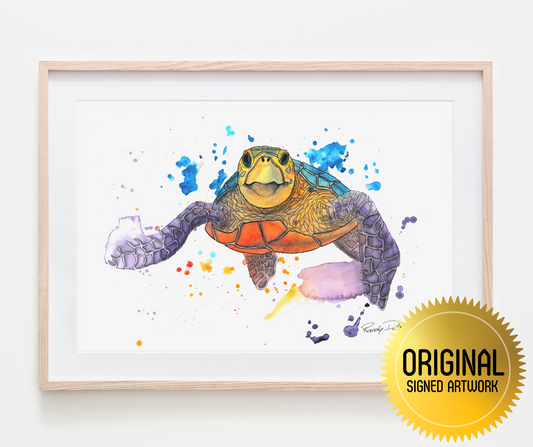 "Honu e Nana Ana" Hawaiian Sea Turtle ORIGINAL Watercolor Painting