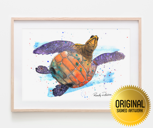 "Auʻau Honu Ma Luna" Hawaiian Sea Turtle ORIGINAL Watercolor Painting