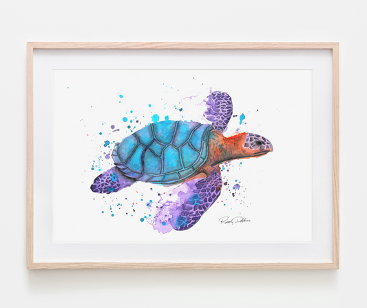 "Honu Holo Wikiwiki" Sea Turtle Watercolor Print